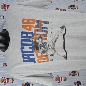 Jacob DeGrom #48 New York Mets MLB Official pitching graphic 2XL gray t-shirt